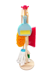 1 Set Kids Realistic Wooden Cleaning Set With Broom, Mop, Duster, Dustpan And Storage Rack, Housework Role Play Educational Toy - Multicolor - View 2