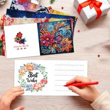 6pcs Diamond Painting Kit Greeting Cards With Flower, Shell, Dandelion, Mushroom House Patterns, Paper Material With Partial Mosaic Craft, For Atmospheric Decoration, New Year And Thanksgiving Message Cards - 6Pcs - View 6