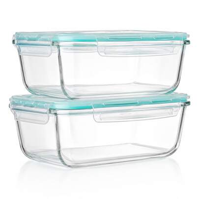 STOZLE 2 Pack 1860ml Glass Food Storage Containers, Airtight Leakproof Stackable Meal Prep Boxes For Fridge Freezer