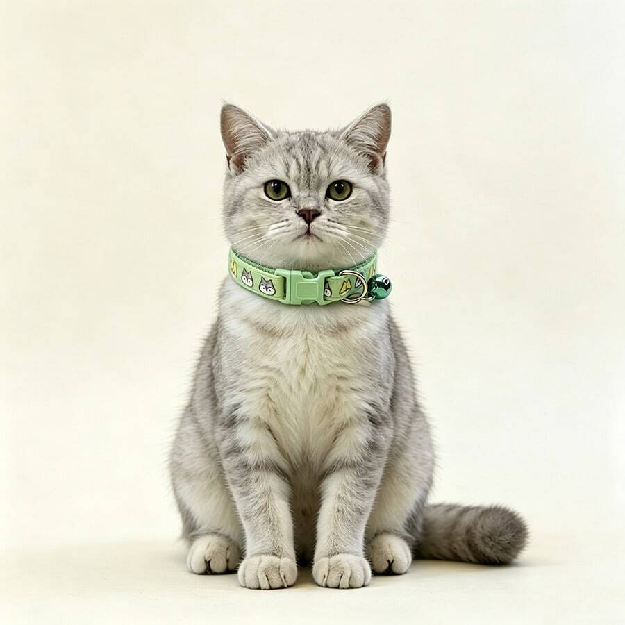 Cute Cartoon Adjustable Pet Collar With Bell And Print For Small And Medium Dogs And Cats - Green - View 1