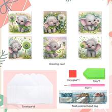 6pcs Diamond Painting Greeting Card Kit, Cake, Bird, Drift Bottle, Elephant Theme, Paper Material With Round Crystal Rhinestone Embellishments, Suitable For Christmas Eve Gift Card, Birthday Gift - 6Pcs - View 9