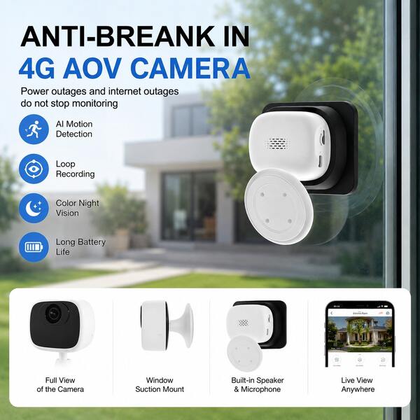 2K Security 4G Camera, 24/7 Continuous Recording, Ultra-Large Capacity Battery, Full Color Night Vision, PTZ View, Motion Detection, Two Way Audio, Fish Tank/Window/Vehicle Monitoring, APP Alarm, Multi-Party Sharing, PIR Detection, Built-In SIM Card
