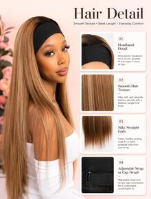 Honey Blonde Straight Headband Wig Synthetic Long Silky Hair Beginner Friendly Secure Combs Ready To Go Easy Wear Daily Fashion Wig - Gold - View 7