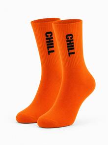 2 Pairs Fun Letter Casual Sports Mid-Calf Socks, Suitable For Sports Wear, Perfect For Back To School Students, Great Gift For Boyfriend - Burnt Orange - View 5