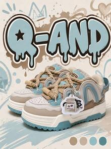 Q-AND 2026 Womens Retro Chunky Platform Sneakers, Height Boost Cushioned Mesh, Thick Laces, Pendant Decor, Waterproof Slip&Wear Resistant Daily Shoes - 薄荷藍 - 查看 1