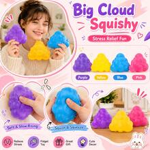 1pc Bright Cloud Shaped Squeeze Toy, Stress Relief And Sensory Play Fidget Toy, Cute Pocket Desktop Toy, Suitable For School Office Home Relaxation, Classroom Prizes, Party Favors, Children Teens Adults Birthday Christmas Easter Halloween Gifts - Multicolor - View 4