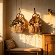 Wall Mounted Hanging Basket Imitation Rattan Fruit Vegetable Organizer Kitchen Storage Holder Home Decor Rack Container Sundries Shelf - MULTI - View 7