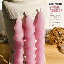 1 Box 3pcs Twisted Spiral Taper Candles, 18cm/7.1in, 2cm Base Diameter, Smokeless & Dripless, Unscented Decorative Dinner Candles For Wedding, Table Centerpiece & Home Decor - Pink - View 7