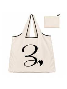 Sac cabas blanc à la mode avec initiale artistique A-Z noire, design avec bordure noire, matériau en taffetas enduit de polyester, sac de courses pliable et portable, sac cabas grande capacité pour femmes avec design facile à plier, convient pour un usage quotidien, les voyages, les vacances, l'école, la rentrée scolaire, le travail et les courses, chariot multifonctionnel, poignée robuste, cadeau pour la fête des enseignants, saison de la rentrée scolaire, fête de l'indépendance, voyage de vacances - Multicolore - Voir 17