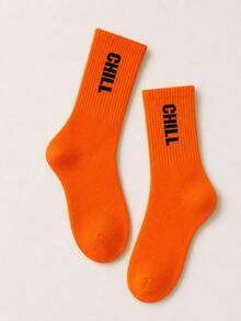 2 Pairs Fun Letter Casual Sports Mid-Calf Socks, Suitable For Sports Wear, Perfect For Back To School Students, Great Gift For Boyfriend - Burnt Orange - View 4