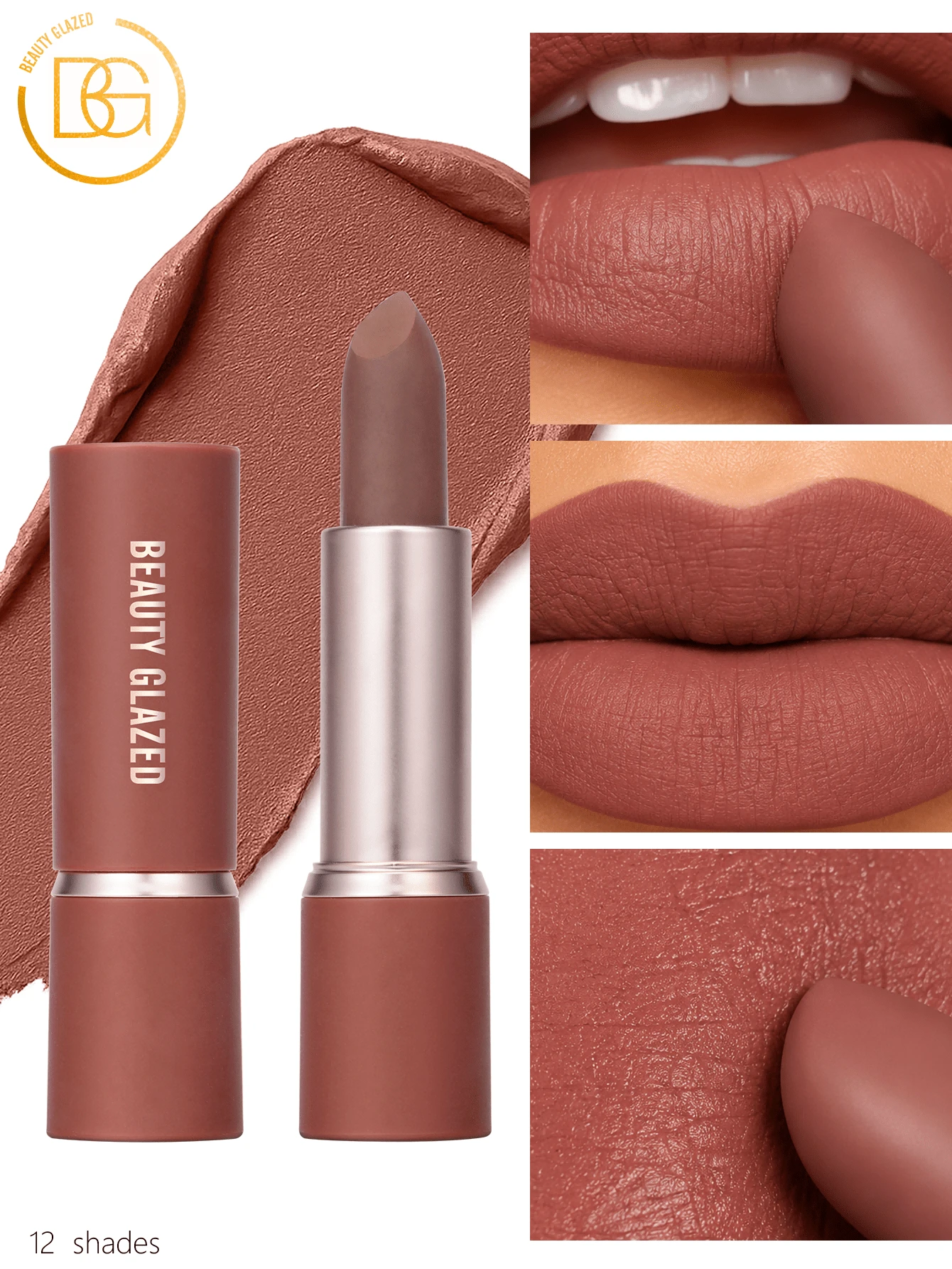 beauty glazed Set de Lápiz Labial Mate, Color Nude, Hidratante, de Larga Duración, Caja de Regalo Cosmético Resistente al Agua - #108 - Ver 1