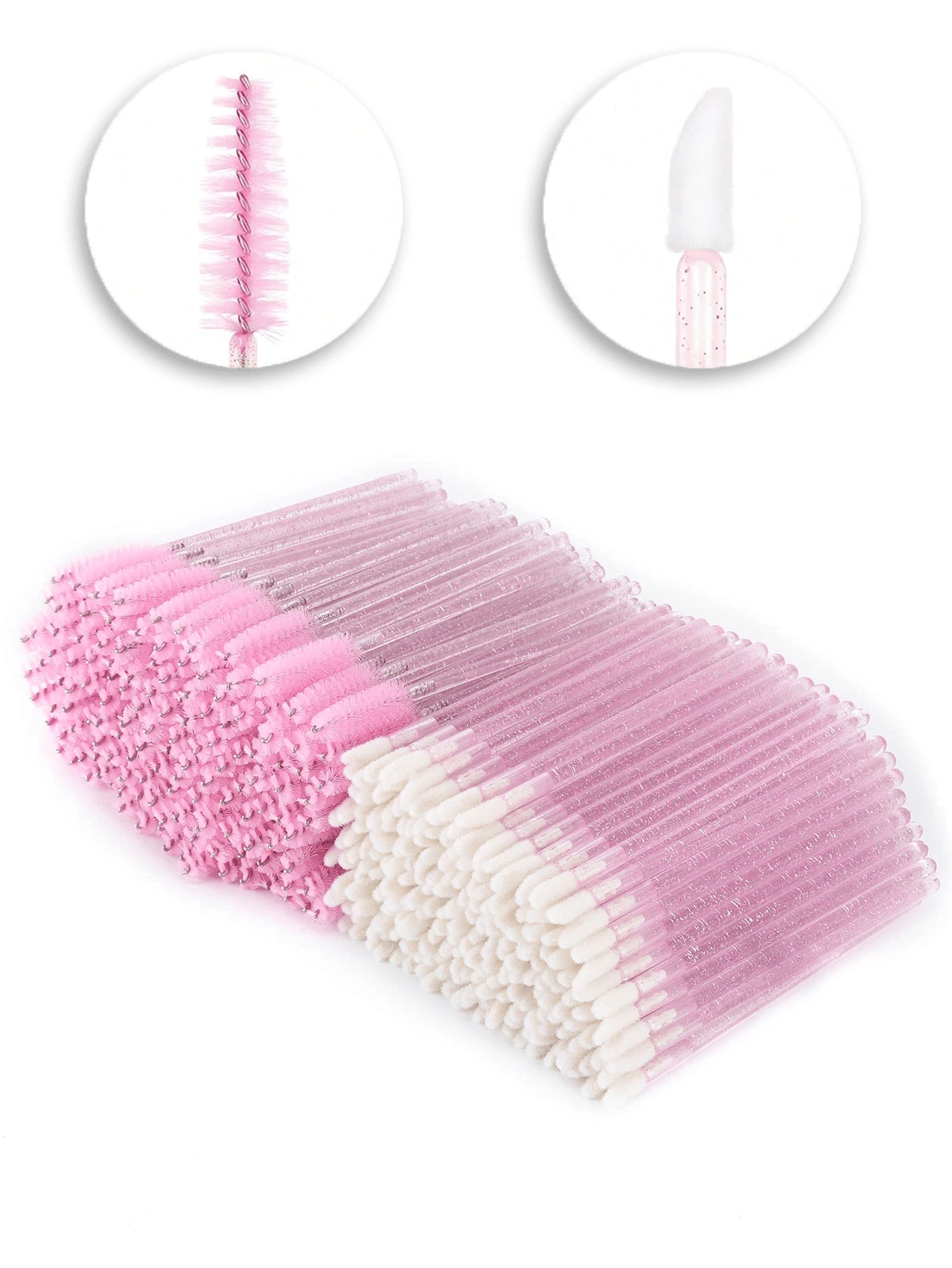 400/200/100/20Pcs Spoolies Mascara Wand And Lip Brush Disposable Lash Brushes For Eyelash Extensions, Lipstick Lip Gloss Wands Applicator Tool (Crystal Pink) - Pink - View 1