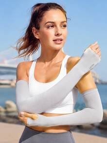 5 Pairs Ice Silk Sun Protection Arm Sleeves With Thumb Hole, UV Protection Cooling Arm Covers, Breathable Thin Driving Cycling Outdoor Sun Protection Sleeves, Unisex, Multiple Colors Available - One Size - View 7