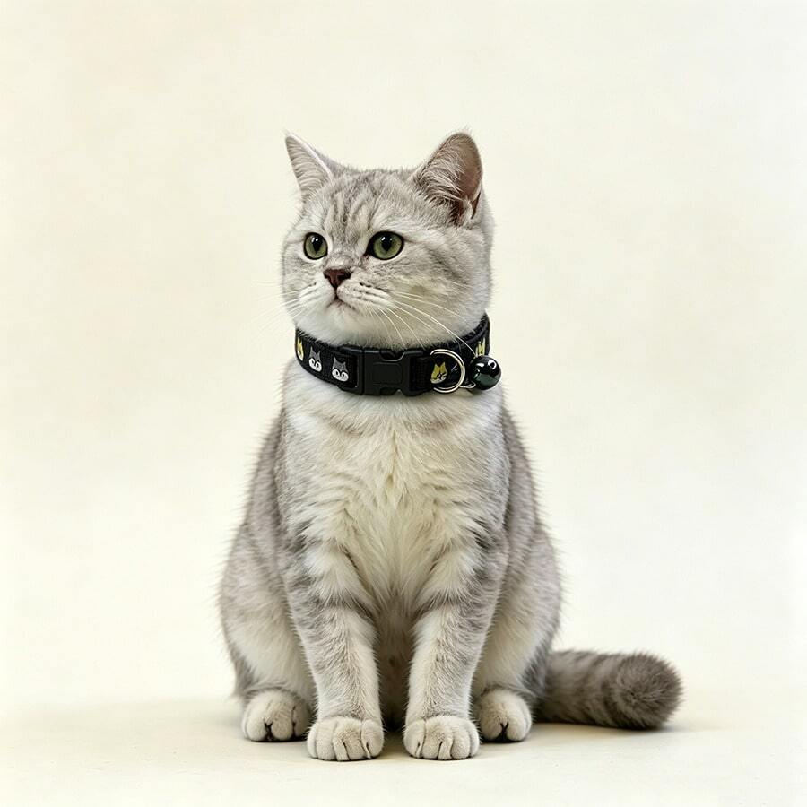 Cute Cartoon Adjustable Pet Collar With Bell And Print For Small And Medium Dogs And Cats - Black - View 1