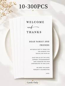 10-300pcs Wedding Guest Thank You Cards, White Welcome And Thank You Cards, Wedding Guest Favor Cards, Wedding Reception Table Decor, Suitable For Bridal Shower, Engagement Party, Autumn Wedding And Wedding Ceremony Supplies - Multicolor - View 2