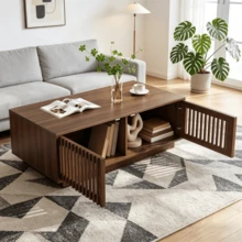Mesa de centro 100x50x35cm rectangular/Mesa de centro de MDF/Estilo minimalista/Resistente al color y estable en forma/Montaje sencillo/Sala de estar dormitorio balcón Color nogal - madera de nogal - Ver 7