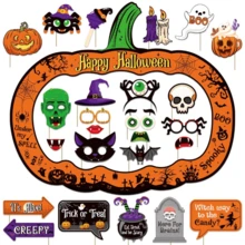 Halloween Photo Booth Props Set With Pumpkin Frame - Spooky Masks, Glasses & Signs For Halloween Party Decorations - Multicolor - View 1