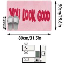 1pc Minimalist Solid Pink Faux Cashmere Letter Print Floor Mat, Soft Absorbent Machine Washable Kitchen Rug, Fresh Entrance Mat, Rectangular Low Pile Holiday Home Decor Mat, Suitable For Living Room, Bedroom, Kitchen, Laundry Room - Baby Pink - View 15