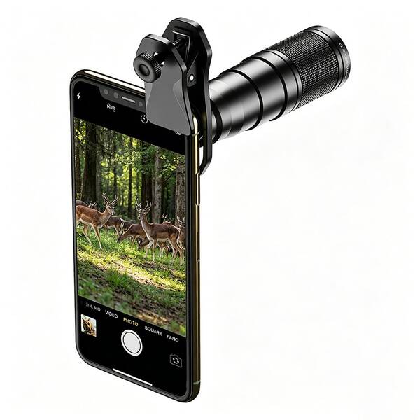 Kit de lentes de fotografía para teléfono APEXEL Profesional 4 en 1 – Ojo de pez 205° + Gran angular 120° + Macro + Teleobjetivo 22X, Telescopio Monocular para Eventos Deportivos y Conciertos