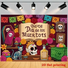 1pc 2D Flat Banner Day Of The Dead Themed Vintage Decorative Backdrop, Suitable For Mexican Festival Decoration, Home Party Background, Altar Arrangement, Photography Backdrop Wall, Indoor And Outdoor Holiday Atmosphere Creation, Polyester Material, Day Of The Dead Decoration, Halloween Decoration Supplies - A - View 7