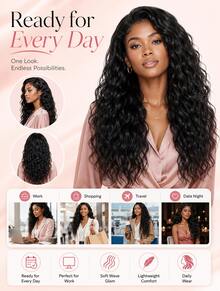 Women's Long, Deep Curly Hair Clip Style Full Roll Wavy Wig Set Is Lightweight And Easy To Install, Suitable For Travel With No Glue Needed Wigs, And Easy To Wear As Halloween Accessories. The Hair At 9am Is Light, Soft, And Naturally Shiny - Natural & Black - View 10