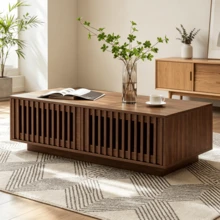 Mesa de centro 100x50x35cm rectangular/Mesa de centro de MDF/Estilo minimalista/Resistente al color y estable en forma/Montaje sencillo/Sala de estar dormitorio balcón Color nogal - madera de nogal - Ver 5