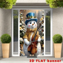 2D Flag - Christmas Theme Banner Background, Cute Violin-Playing Snowman Theme, Combined With Holly Berries, Christmas Flowers And Winter Pine Tree Snow Scenery Elements. - 90*180 cm - View 3