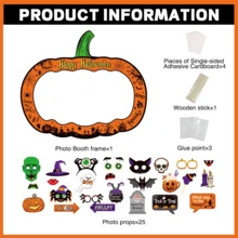 Halloween Photo Booth Props Set With Pumpkin Frame - Spooky Masks, Glasses & Signs For Halloween Party Decorations - Multicolor - View 3