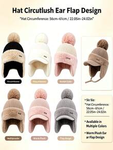 Berretto invernale in maglia con fodera in peluche da donna, adatto per sport all'aperto e abbigliamento casual, stile versatile - Berretto di lana con paraorecchie - Visualizzare 7