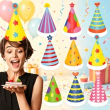9pcs New Birthday Party Decorative Hat Color Birthday Theme Party Paper Hat Decorative Photo Props Party Small Gifts Birthday Gifts. - Party Hat - View 2