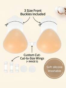 Silicone Adhesive Invisible Push-Up Bra, With Strong Adhesion And Anti-Slip Properties. Strapless Design Perfect For Matching Dresses, Swimsuits And Bikinis. New Style With Straps Invisible Silicone Push-Up Bra. - Apricot - View 6
