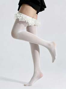1 Pair Sweet Ruffle Lace Cuff Bowknot Decor Over-The-Knee Long Socks, High Elasticity Thigh High Socks, Black And White Cute Lolita Socks, Suitable For Cosplay, Campus Outfit And Daily Styling Fashion Accessory - Multicolor - View 9