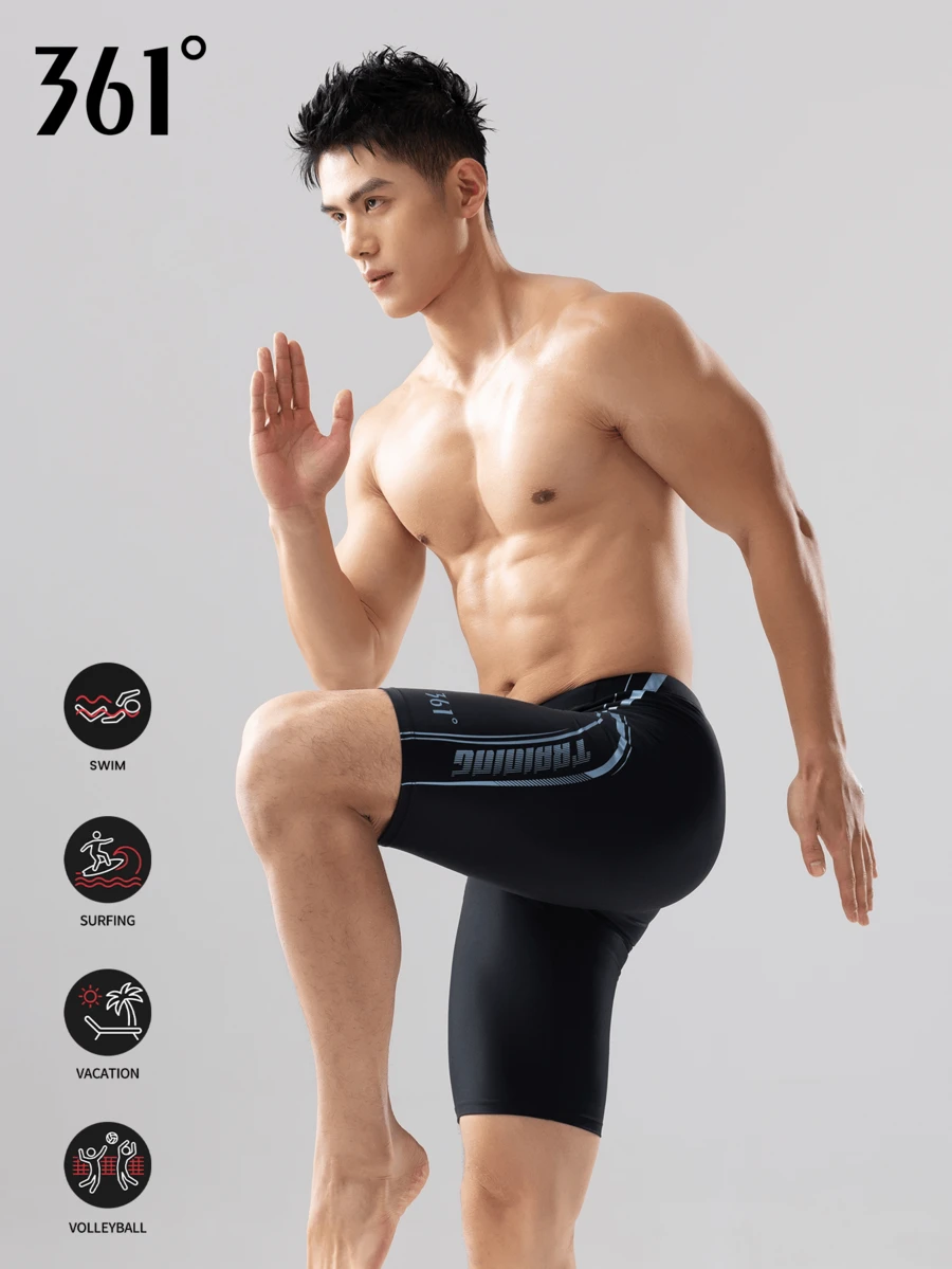 361degree 361° Men's Sports Competition Swim Trunks, Tech Line Colorblock, Fashionable And Eye-Catching, Adjustable Waist Drawstring, Suitable For Swimming, Surfing, Beach - Black - View 1