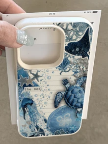 1件 白色泡泡海龜水母極簡風全包覆 TPU 防震手機殼，適用於 Apple 17 16 15 14 13 12 11 Pro Max Air 及系列 - 彩色 - 查看 1