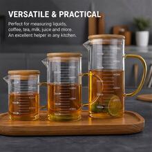 1个高硼硅玻璃量杯，带手柄和V形壶嘴，杯身高度透明明亮，刻度清晰准确，耐热耐冷，可用于微波炉/冰箱，可重复使用且易于清洁，无异味，适用于家庭厨房、餐厅、酒吧和实验室。 - 彩色 - 查看 10