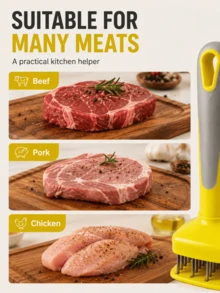 3PCS Meat Tenderizer - Stainless Steel Needle Tenderizer Beef, Pork & Chicken, Ergonomic Grip Handle, Kitchen Tender Meat - Yellow - View 3