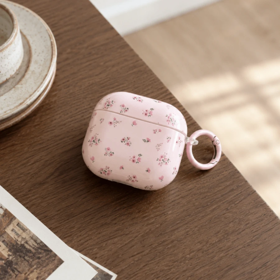 Fashion Creative Pink Floral Earphone Case With Hanging Ring For Airpods 4th Gen Cute Earphone Cover Apple 2nd Gen 3rd Gen New Protective Case Pendant Airpodspro 3 Korean Style Earphone Case Pro 2 Girls Earphone Case Protective Cover Spring Summer Earphone Case Birthday Gift Holiday Gift - Baby Pink - View 1