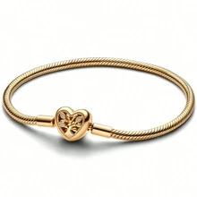 1pc S925 Sterling Silver Heart-Shaped Family Tree Snake Chain Bracelet, DIY Compatible With Pendant Beads, Perfect For Girls' Daily Wear - Gold - View 4