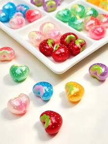 10pcs Cute Pearlescent Colorful Heart-Shaped Strawberry Beads, DIY Jewelry Making Decorative Beads, Can Be Used For Earrings, Necklaces, Phone Chains, Bag Charms, Keychains, Women's Jewelry Making Beads - Pearlescent Heart-shaped Strawberry Beads - View 2