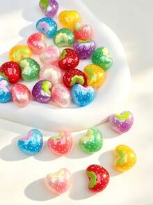 10pcs Cute Pearlescent Colorful Heart-Shaped Strawberry Beads, DIY Jewelry Making Decorative Beads, Can Be Used For Earrings, Necklaces, Phone Chains, Bag Charms, Keychains, Women's Jewelry Making Beads - Pearlescent Heart-shaped Strawberry Beads - View 3