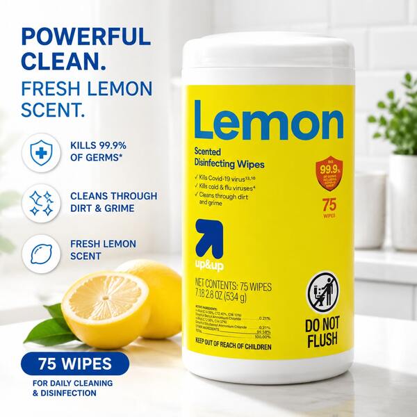 Toallitas de limpieza multiusos con aroma a limón, 75 unidades, limpiador para todas las superficies, cocina, baño, encimera, fregadero, inodoro, azulejos, electrónica, removedor de grasa, práctico envase desplegable, fragancia fresca