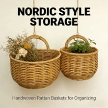 Wall Mounted Hanging Basket Imitation Rattan Fruit Vegetable Organizer Kitchen Storage Holder Home Decor Rack Container Sundries Shelf - MULTI - View 11