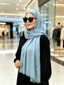 1PC New Minimalist Fashion Classic Versatile Sun Protection Soft Skin-Friendly Suitable For Daily Wear Multi-Functional Polyester Material Bamboo Knot Texture Tassel Rectangular Women's Scarf Headscarf Shawl Hijab Islamic Scarf Women Winter Scarf - Bean Green - View 24