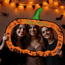 Halloween Photo Booth Props Set With Pumpkin Frame - Spooky Masks, Glasses & Signs For Halloween Party Decorations - Multicolor - View 7