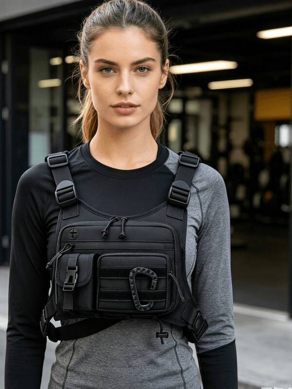 Outdoor Sports Chest Bag, Lightweight Running Vest, Adjustable Elastic Chest Bag With Multiple Pockets For Convenient Storage, Unisex, Can Hold Phone, Power Bank, Keys, Tissues, Umbrella And Other Items, Free Your Hands During Exercise, Suitable For All Body Types, Ideal For Outdoor Cycling, Morning Run, Night Run, Hiking And More, Perfect For Birthday, Valentine's Day, Outdoor Enthusiasts, Teacher's Day, Back To School Gifts