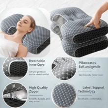 Ergonomic Cervical Contour Pillow, Side/Back/Stomach Sleeping Neck Support Pillow, Breathable Textured Surface Bed Pillow, Deep Sleep Contour Pillow, Multi-Functional Home Bedroom Night Rest Pillow - Grey - View 8