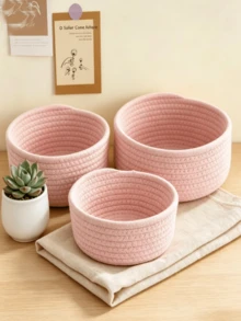 (1件/3件) 大容量粉色橢圓形收納籃套裝，適合存放小物品及其他物品，適用於客廳、臥室與戶外使用，亦適合存放零食 - 粉紅色(圓) - 查看 13