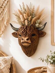 Highland Cow Head Wall Hanging Planter, Rustic Bohemian Style Resin Hanging Flower Pot, Decorative Succulent Plant Holder For Living Room, Bedroom, Entryway, Patio, Farmhouse Wall Decor, Unique Housewarming Gift For Animal Lovers And Women - Multicolor - View 3