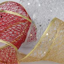 2"/6.3cm 寬亮片網格金屬邊緞帶捲，奢華金銀紅蜘蛛網布帶，適用於節日禮物包裝、花環裝飾、蝴蝶結製作與 DIY 手作項目 - 緞帶 - 查看 5