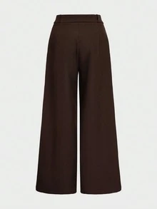 Women's High Waist Wide Leg Pleated Front Long Suit Pants, Loose Fit, Suitable For Spring Commute Office Business Casual - Brown - View 8